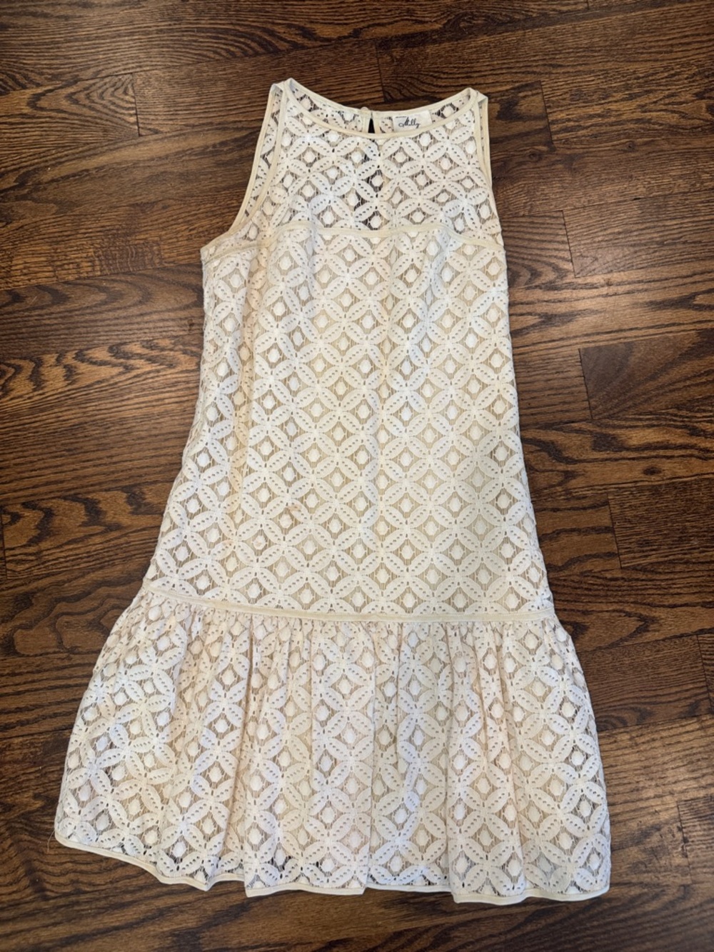 Milly Cream Tan Geometric Lace Sleeveless Dress. Size 4